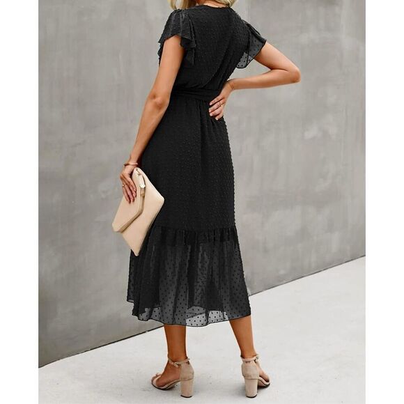 NEW BTFBM Boho Wrap V Neck Ruffle Belted Midi Dress M - Picture 2 of 5